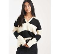 Threadbare - Polo stile rugby nera ed écru a righe-Nero 38