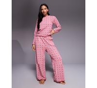 Threadbare - San Valentino - Pigiama in misto cotone a quadretti bianchi e rossi con motivo di cuori-Rosso 46