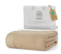 Threadmill Coperta in 100% puro cotone, per letto king size, motivo a spina di pesce, leggera, morbida e accogliente, coperta autunnale di alta qualità per tutte le stagioni, 350 g/m² e 266 x 239 cm,