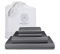 Threadmill Home Linen Bedding Collection - Set di lenzuola in 100% cotone ELS a 600 fili, motivo a righe damascate, set di biancheria da letto di lusso, 4 pezzi, lenzuola in rasatello liscio, per