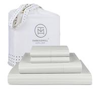 Threadmill Home Linen Bedding Collection - Set di lenzuola in 100% cotone ELS a 600 fili, motivo a righe damascate, 4 pezzi, lenzuola in rasatello liscio, colore: argento