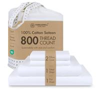 Threadmill Home Linen Cal-King Sheets - Set di lenzuola in rasatello a 800 fili, 100% cotone naturale, 4 pezzi, in cotone a fibre extra lunghe, eleganti lenzuola bianche da hotel con tasca profonda