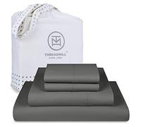 Threadmill Home Linen - Lenzuola King in rasatello a 800 fili, 100% cotone naturale, 4 pezzi in tinta unita, cotone extra lungo, comode lenzuola grigio scuro con tasca profonda elasticizzata