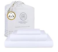Threadmill Home Linen Lenzuola per letto matrimoniale in 100% cotone egiziano certificato, tessuto in rasatello a 400 fili, set di lenzuola in tinta unita, lenzuola bianche da hotel con tasca profonda
