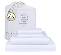 Threadmill Home Linen Lenzuola Queen - 100% cotone egiziano certificato, 400 fili, set di 4 pezzi in rasatello bianco, in cotone pettinato ELS liscio, lenzuola con tasca profonda elasticizzata