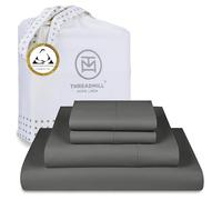 Threadmill Home Linen Set di biancheria da letto in 100% cotone egiziano certificato a 400 fili, per letto matrimoniale, 4 pezzi, in rasatello di colore grigio scuro, in cotone pettinato ELS liscio,
