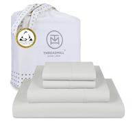 Threadmill Home Linen Set di biancheria da letto in 100% cotone egiziano certificato a 400 fili, per letto matrimoniale, 4 pezzi, in rasatello grigio chiaro, con tasca profonda elasticizzata