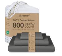 Threadmill Home Linen, set di biancheria da letto in raso a 800 fili, 100% cotone, 4 pezzi, biancheria da letto in tinta unita, tessuto satinato, misura grande, bianco