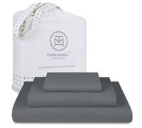 Threadmill Home Linen Set di biancheria da letto matrimoniale in 100% cotone naturale a 600 fili, 4 pezzi, in rasatello di cotone pettinato ELS, tinta unita, con tasca profonda elasticizzata