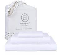 Threadmill Home Linen Set di lenzuola per letto matrimoniale XL, 100% cotone naturale a 600 fili, set di 3 lenzuola bianche in rasatello, comode, cotone pettinato ELS, con tasca profonda elasticizzata