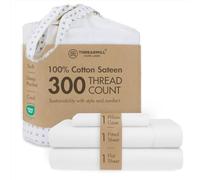Threadmill Home Linen Set di lenzuola per letto singolo, in puro rasatello di cotone a fibra lunga, 3 pezzi, 300 fili, lenzuola bianche da hotel con tasca profonda elasticizzata