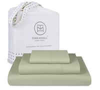 Threadmill - Set di lenzuola doppie in 100% cotone a fibra lunga, 300 fili, lavabili e traspiranti, con tasche profonde elasticizzate, set di lenzuola in rasatello lavabili e traspiranti, senza