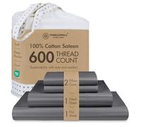 Threadmill Set di lenzuola in 100% cotone per letto queen size, 600 fili, con tasca profonda 40,6 cm, set di biancheria da letto damascato a righe in rasatello, 4 pezzi, con effetto rinfrescante