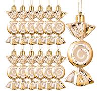 Threan 12 Ornamenti Natalizi di Caramelle e Bastoncini Zucchero Glitterati da Appendere per Albero Natale con Corde Dorate per Decori(Oro Champagne)