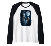 Three Australian Shepherd Howling At The Moon 3 Aussie Moon Maglia con Maniche Raglan