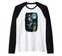 Three Australian Shepherd Howling At The Moon 3 Aussie Moon Maglia con Maniche Raglan