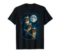 Three Australian Shepherd Howling At The Moon 3 Aussie Moon Maglietta