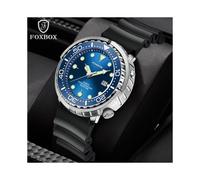 (Three-bead steel belt silver blue) LIGE FOXBOX Men's Quartz Watch Three-Hand Date Waterproof Business Wristwatch Black Stainless Steel