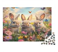 Three Bunnies in Flowers Jigsaw for Adults Teens: Three Bunnies in Spring Grass Educational Game for Wall Decoration And Gifts 70x50cm/1000pcs
