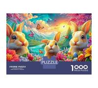 Three Bunnies with Butterflies And Flowers Puzzle Da 1000 Pezzi Lucky Rabbit Sfidante E Di Ingegno Per Tutte Le Età 38x26cm/1000pcs