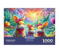 Three Bunnies with Pink Bows by A Lake Puzzle Da 1000 Pezzi Lucky Rabbit Giocattolo Educativo Per Bambini E Adulti 52x38cm/1000pcs