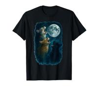 Three Cats Howling At The Moon 3 Cat Moon Maglietta