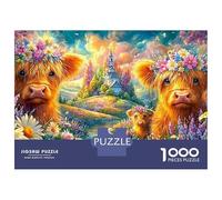 Three Cows with Flower Crowns Puzzle Da 1000 Pezzi Cute Highland Cow Gioco Di Allenamento Mentale Per Adulti E Bambini 38x26cm/1000pcs