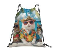 Three Cute Cats Beach Borsa con Coulisse Stringa Sacca con Cordoncino Pieghevole Borsa Palestra per Escursionismo Vacanze Nuoto 36X42Cm
