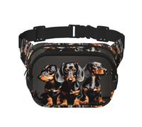 Three Dachshunds - Marsupio a doppio strato con stampa di bassotti, unisex, per viaggi, allenamento, colore nero, taglia unica, Nero, One Size