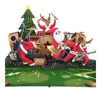 Three Dee Cards - Biglietto di auguri pop-up 3D con Babbo Natale e renna Rock Band per figlia, genero, marito, moglie, fratello, sorella, mamma e papà, per le vacanze in famiglia