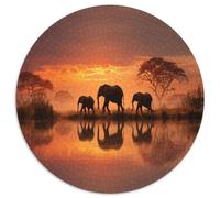 Three Elefantes Walking in The Water at Tramonto, Puzzle Sostenibili Con Motivi Per Adulti Da Gioco in Legno Di Alta Qualità 1000pcs (67.5x67.5cm)