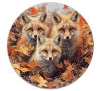 Three FBuees in The Woods, Surrounded by Autumn Leaves, Puzzle Sostenibili Con Motivi Per Adulti Da Gioco in Legno Di Alta Qualità 1000pcs (67.5x67.5cm)