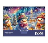 Three Festive Snowmen with Fireworks Puzzle Da 1000 Pezzi Christmas Snowman Educativo E Di Sfida Per Bambini E Adulti 52x38cm/1000pcs