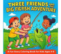 Three Friends and the Big Fish Adventure: A Fun Story Coloring Book for Kids Ages 4-8