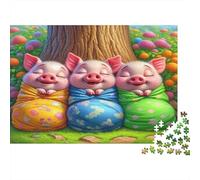 Three Happy Pigs 1000 Piece for Adults & Kids: Three Pigs in Colorful Wraps Fun Present & Activity for Home & Wall Decor 52x38cm/1000pcs