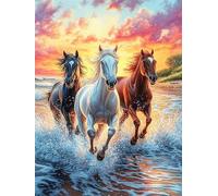 Three Horses Running on The Beach Puzzle 300 Pezzi Difficili Per Adulti Science Fiction Magical Dream Cartone Opaco Anti Riflesso Tema Astratto Per Passatempo Impegnativo Con Poster Incluso Migliore