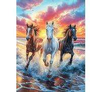 Three Horses Running on The Beach Puzzle 500 Pezzi Per Decorazione Murale Science Fiction Magical Dream Cartone Rigido Per Adulti Da Incorniciare Incastro Perfetto Per Soggiorno Con Poster Incluso 50
