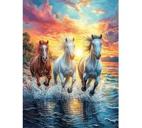 Three Horses Running on The Beach Rompicapo 500 Pezzi Per Adolescenti Science Fiction Magical Dream Cartone Di Alta Qualità Tema Gaming Per Tempo Libero Con Amici Nuovo Design Edizione Limitata 500 P