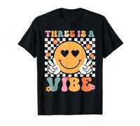 Three Is A Vibe Festa di Compleanno Groovy Ragazzi Ragazze Bambini Maglietta
