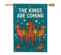 Three Kings - Bandiera con citazione religiosa dei cammelli, 71 x 101 cm | Design a tre cammelli, bandiera del cortile, scatole regalo, sfondo notte stellata, tema festa religiosa