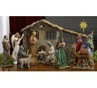 Three Kings Gifts - Set completo di presepe della vita reale, include tutte le persone, presepe illuminato, forziere d'oro, incenso e mirra
