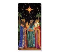 Three Kings - Striscione decorativo per porta, con figure regali colorate, notte stellata, decorazione per porta d'ingresso, per interni ed esterni, forniture natalizie 91 x 183 cm