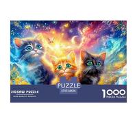 Three Kittens in Magical Landscape with Stars Puzzle Da 1000 Pezzi Cute Pet Cat Divertimento Familiare, Adulti E Bambini 38x26cm/1000pcs