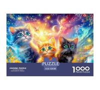 Three Kittens in Magical Landscape with Stars Puzzle Da 1000 Pezzi Cute Pet Cat Sfida Di Ingegno Per Adulti E Bambini 52x38cm/1000pcs
