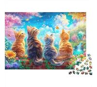 Three Kitties Gaze Up in Bright, Flowery Scenery Puzzle Da 1000 Pezzi Cute Cat Ottimo Regalo Per Bambini E Adulti 70x50cm/1000pcs