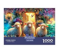 Three Lambs by A Flower-covered Cottage near A Ship Puzzle Da 1000 Pezzi Dream Sheep Perfetto Regalo Per Ragazzi, Ragazze, Uomini E Donne 52x38cm/1000pcs