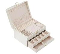 Three Layers Retro Pu Jewelry Box With Necklace Hook Earrings Ring Bracelet Storage Case per Gioielli e Orecchini(White)