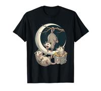 Three Possums Moon Vintage Opossum Nocturnal Art Maglietta