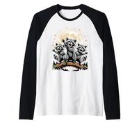 Three Raccoons Howling at The Moon Trash Panda Maglia con Maniche Raglan
