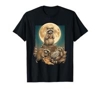 Three Raccoons Moon Vintage Trash Panda Night Art Maglietta